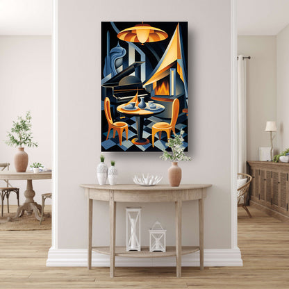 Minimalistische eetkamer met raam canvas met baklijst