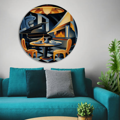 Minimalistische eetkamer met raam aluminium muurcirkel