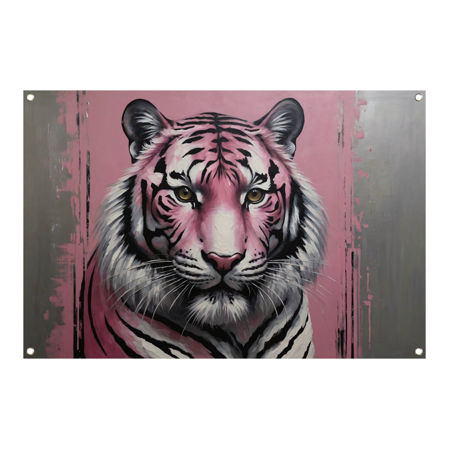 Moderne Roze en Zilver Tijger Schilderij tuinposter
