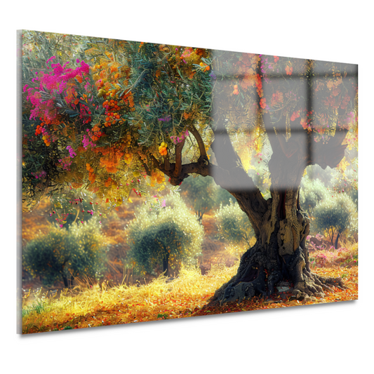 Bloeiende fruitboom in voorjaarstuin acrylglas