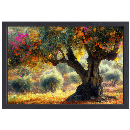 Bloeiende fruitboom in voorjaarstuin canvas met baklijst