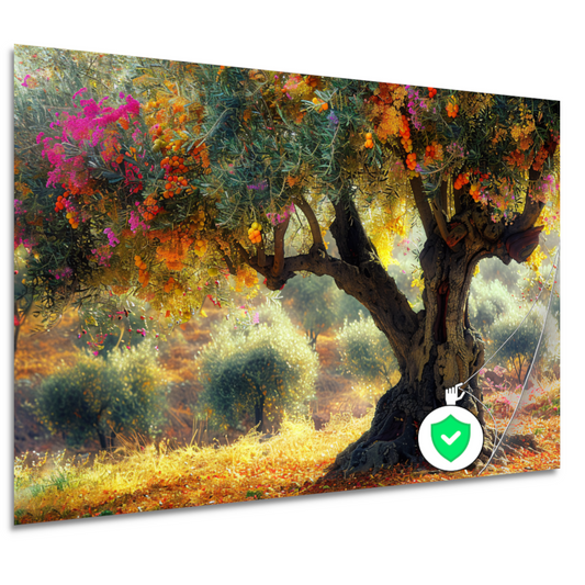 Bloeiende fruitboom in voorjaarstuin poster