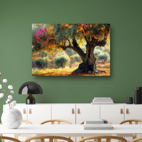 Bloeiende fruitboom in voorjaarstuin canvas