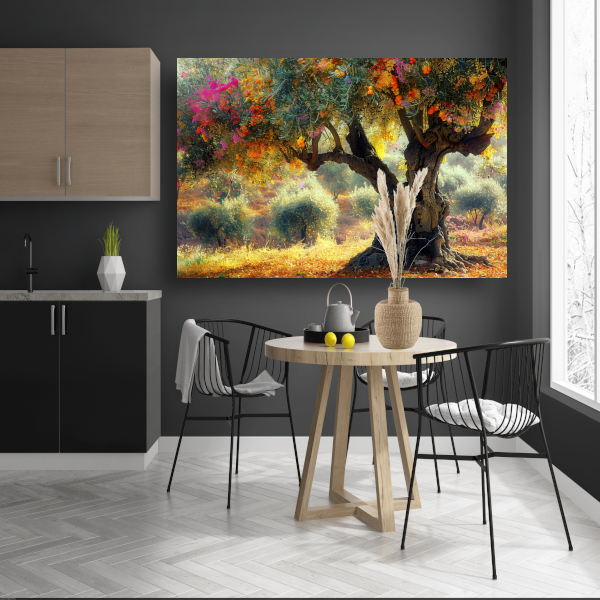 Bloeiende fruitboom in voorjaarstuin canvas