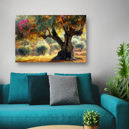 Bloeiende fruitboom in voorjaarstuin canvas met baklijst