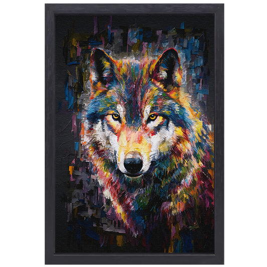 Dynamische Kleurrijke Abstracte Wolf canvas met baklijst