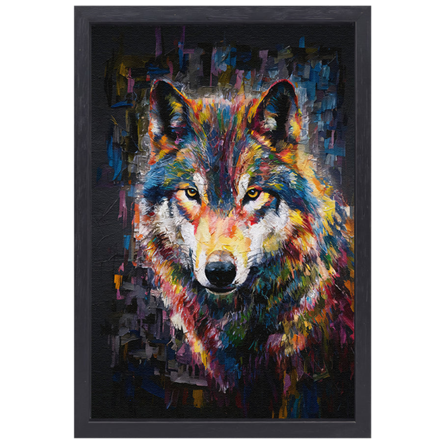 Dynamische Kleurrijke Abstracte Wolf canvas met baklijst