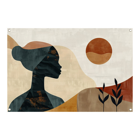 Abstract silhouet van een vrouw met natuurlijke kleuren tuinposter