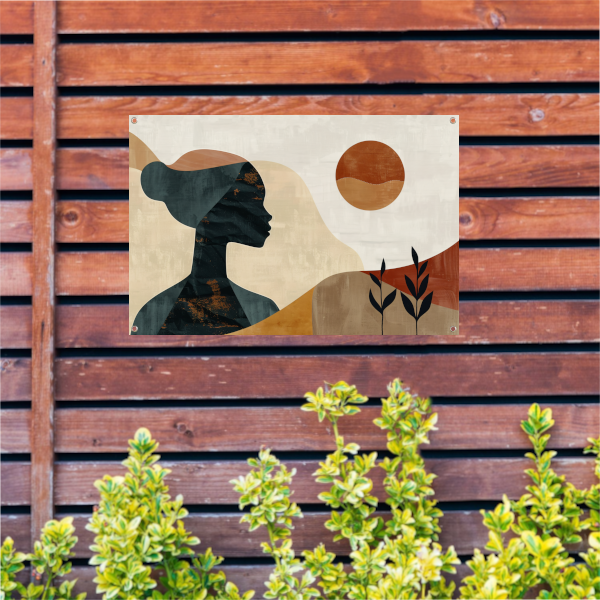 Abstract silhouet van een vrouw met natuurlijke kleuren tuinposter