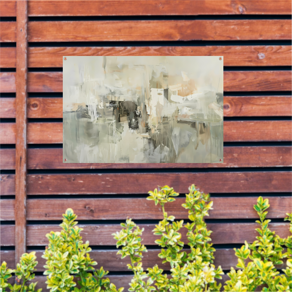 Gelaagde Abstractie in Zachte Aardetinten tuinposter