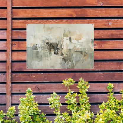 Gelaagde Abstractie in Zachte Aardetinten tuinposter