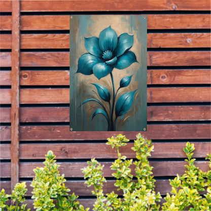 Turquoise Bloem op Beige Achtergrond tuinposter