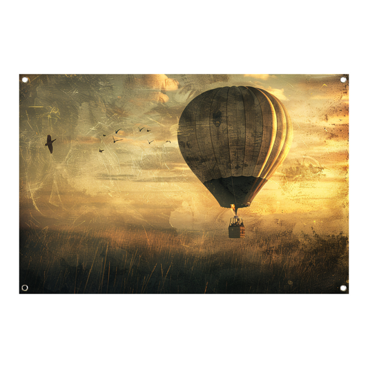 Luchtballon boven impressionistisch landschap tuinposter