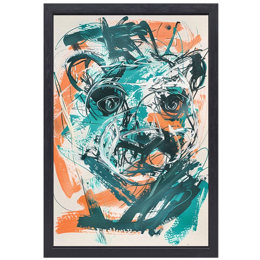 Abstracte schildering van een beer met kleuren canvas met baklijst