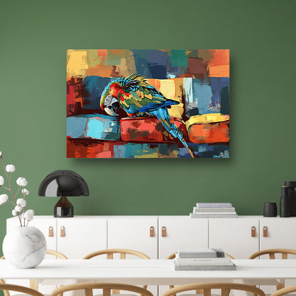 Kleurrijke papegaai op abstracte bank poster
