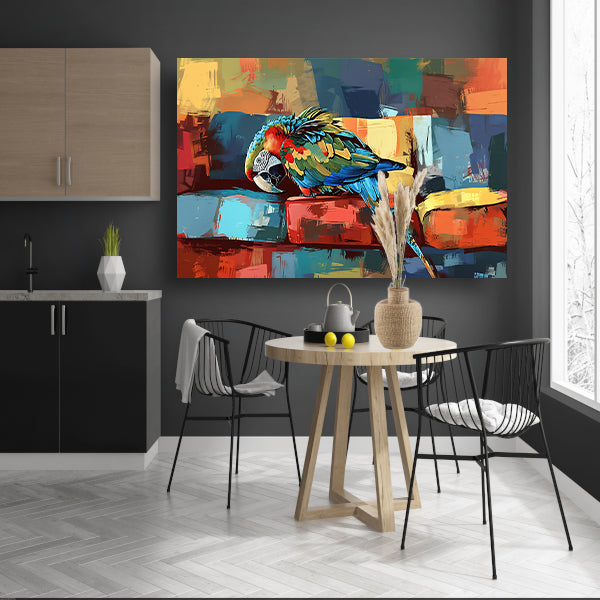 Kleurrijke papegaai op abstracte bank poster