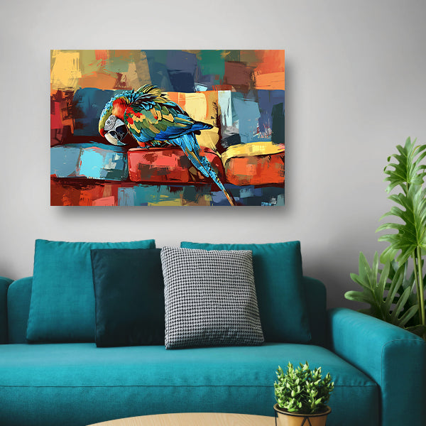 Kleurrijke papegaai op abstracte bank poster