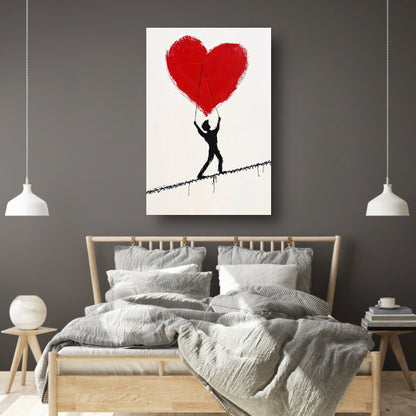 Figuur met een hart op een koord poster
