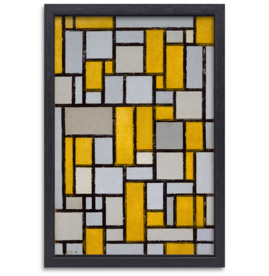 Compositie met raster 1 - Piet Mondriaan canvas met baklijst