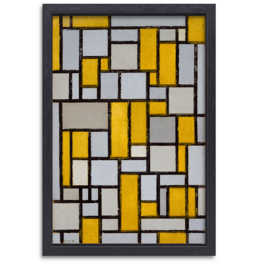 Compositie met raster 1 - Piet Mondriaan canvas met baklijst