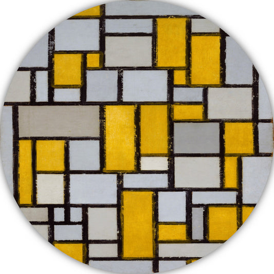 Compositie met raster 1 - Piet Mondriaan aluminium muurcirkel