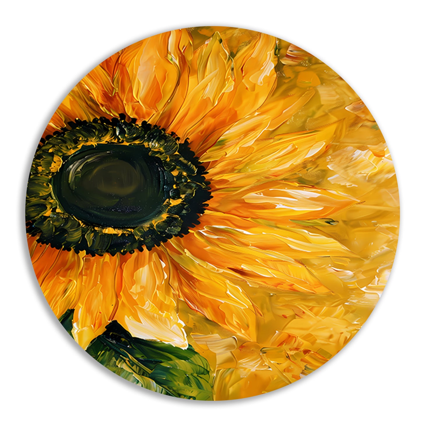 Realistisch schilderij van kleurrijke zonnebloem forex muurcirkel
