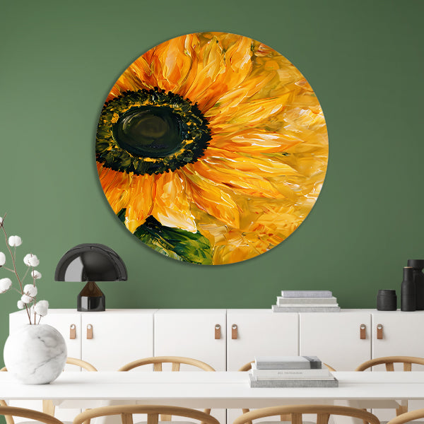 Realistisch schilderij van kleurrijke zonnebloem forex muurcirkel