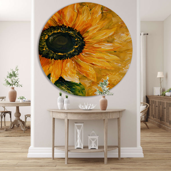 Realistisch schilderij van kleurrijke zonnebloem forex muurcirkel