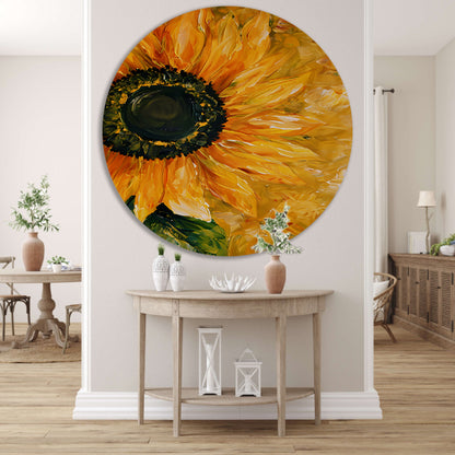Realistisch schilderij van kleurrijke zonnebloem forex muurcirkel