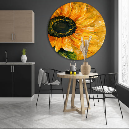 Realistisch schilderij van kleurrijke zonnebloem forex muurcirkel