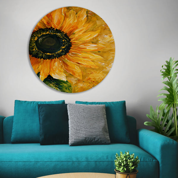 Realistisch schilderij van kleurrijke zonnebloem forex muurcirkel