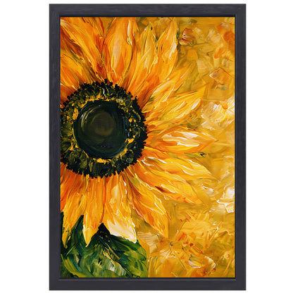 Realistisch schilderij van kleurrijke zonnebloem canvas met baklijst