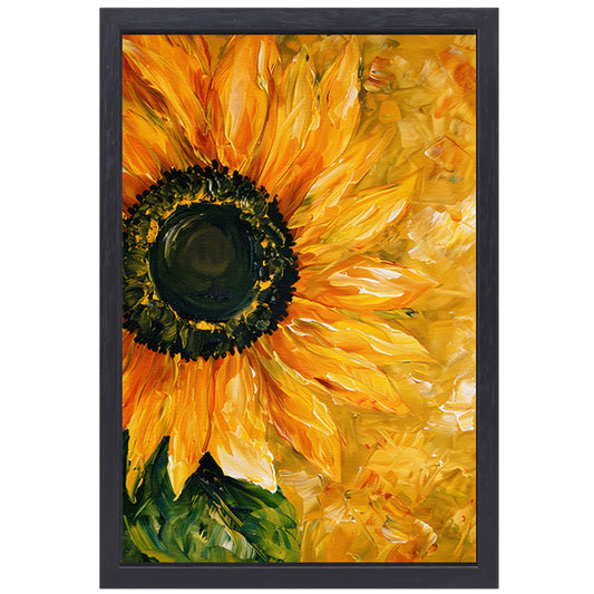 Realistisch schilderij van kleurrijke zonnebloem canvas met baklijst