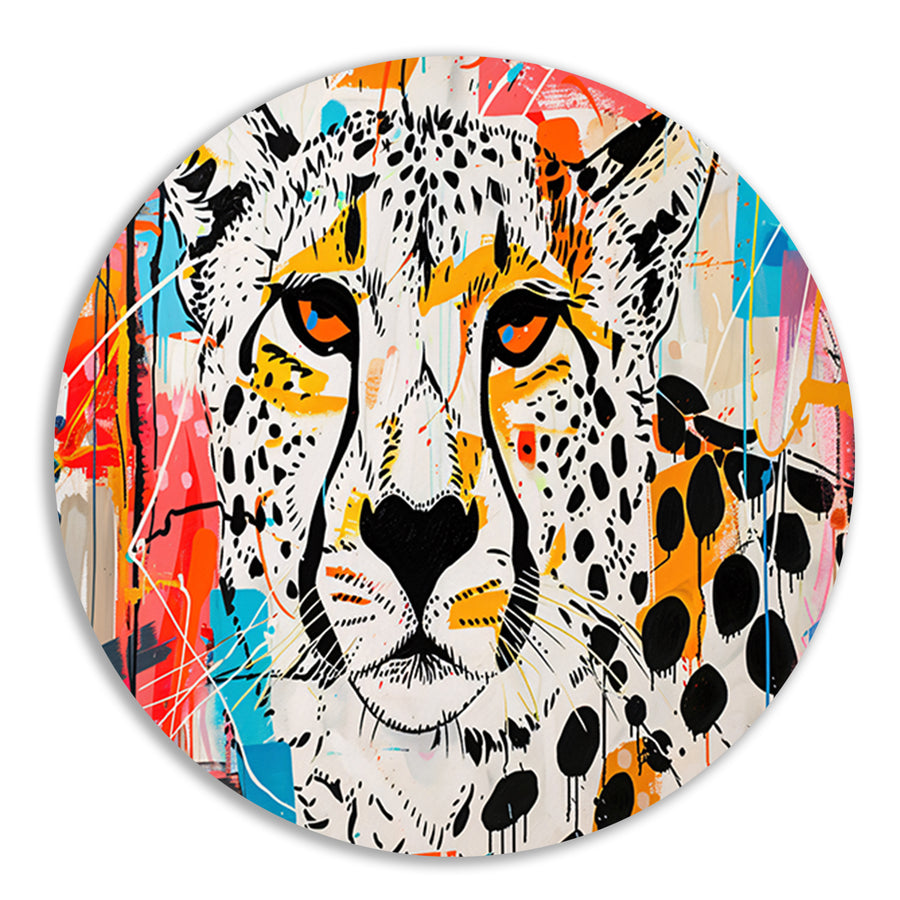 Cheetah schilderij in dynamische abstracte stijl forex muurcirkel