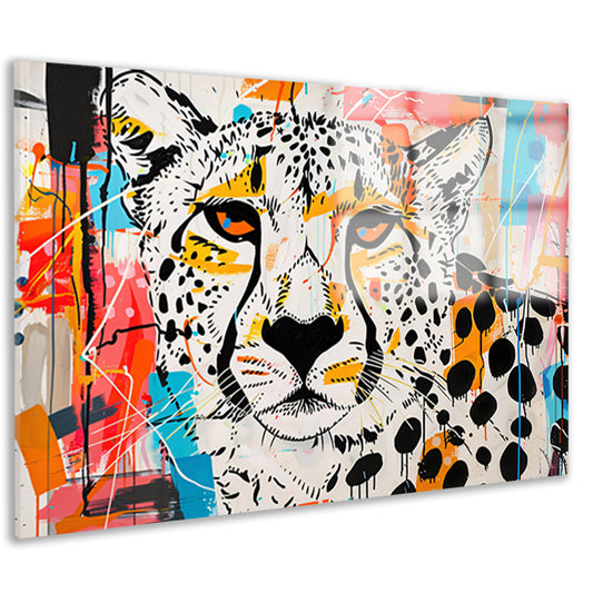 Cheetah schilderij in dynamische abstracte stijl acrylglas