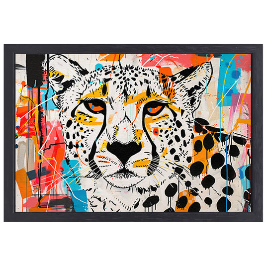 Cheetah schilderij in dynamische abstracte stijl canvas met baklijst
