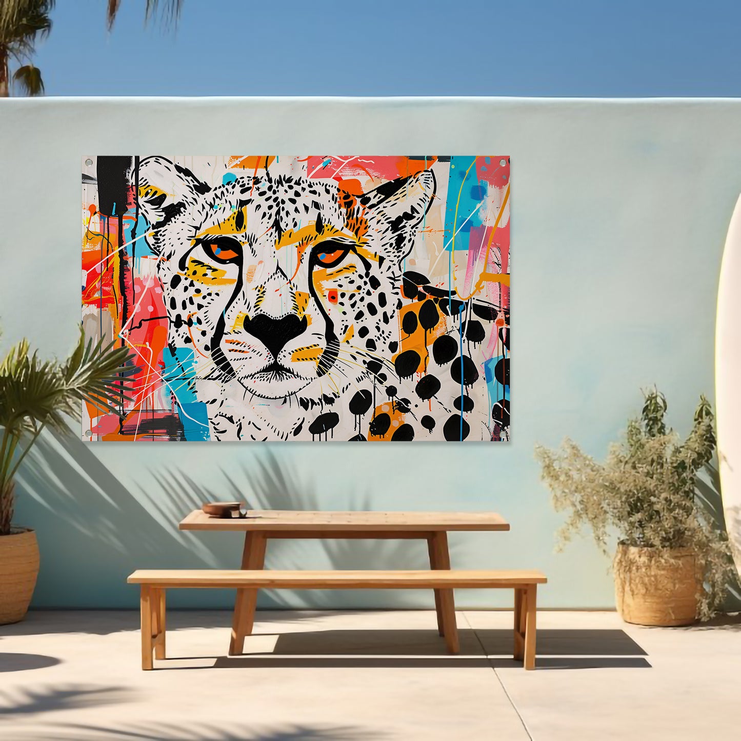 Cheetah schilderij in dynamische abstracte stijl tuinposter