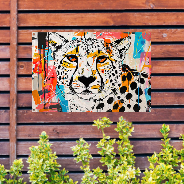 Cheetah schilderij in dynamische abstracte stijl tuinposter