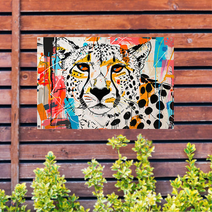 Cheetah schilderij in dynamische abstracte stijl tuinposter