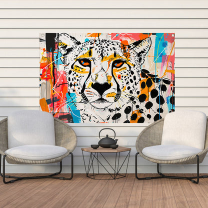 Cheetah schilderij in dynamische abstracte stijl tuinposter