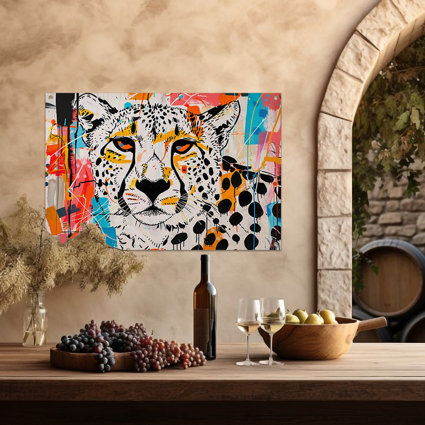 Cheetah schilderij in dynamische abstracte stijl tuinposter