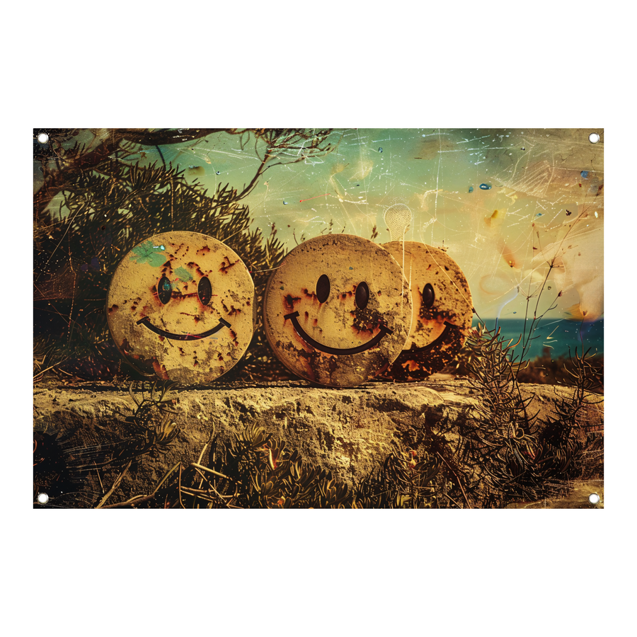 Glimlachende Stenen Graffiti tuinposter
