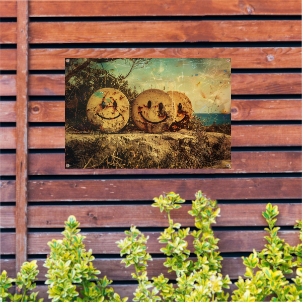 Glimlachende Stenen Graffiti tuinposter