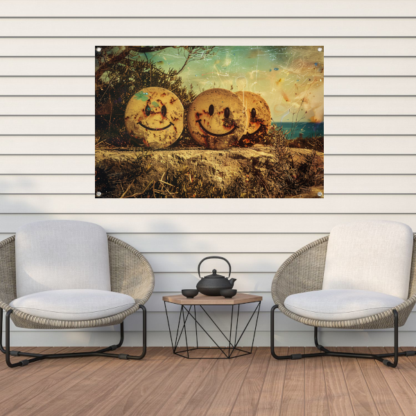 Glimlachende Stenen Graffiti tuinposter