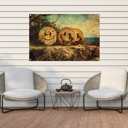 Glimlachende Stenen Graffiti tuinposter