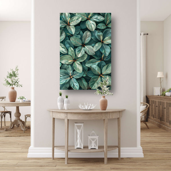 Close-up van Weelderige Groene Bladeren canvas met baklijst