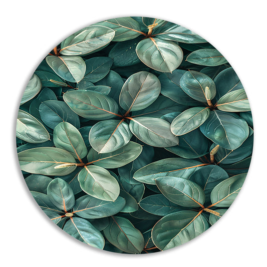 Close-up van Weelderige Groene Bladeren aluminium muurcirkel