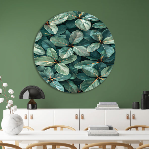 Close-up van Weelderige Groene Bladeren forex muurcirkel