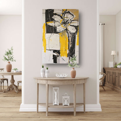 Abstracte Tulpenkunst in Geel en Zwart acrylglas