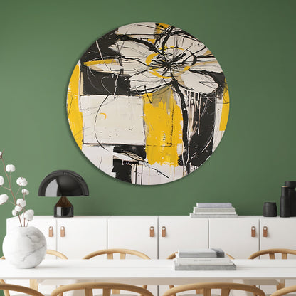 Abstracte Tulpenkunst in Geel en Zwart forex muurcirkel